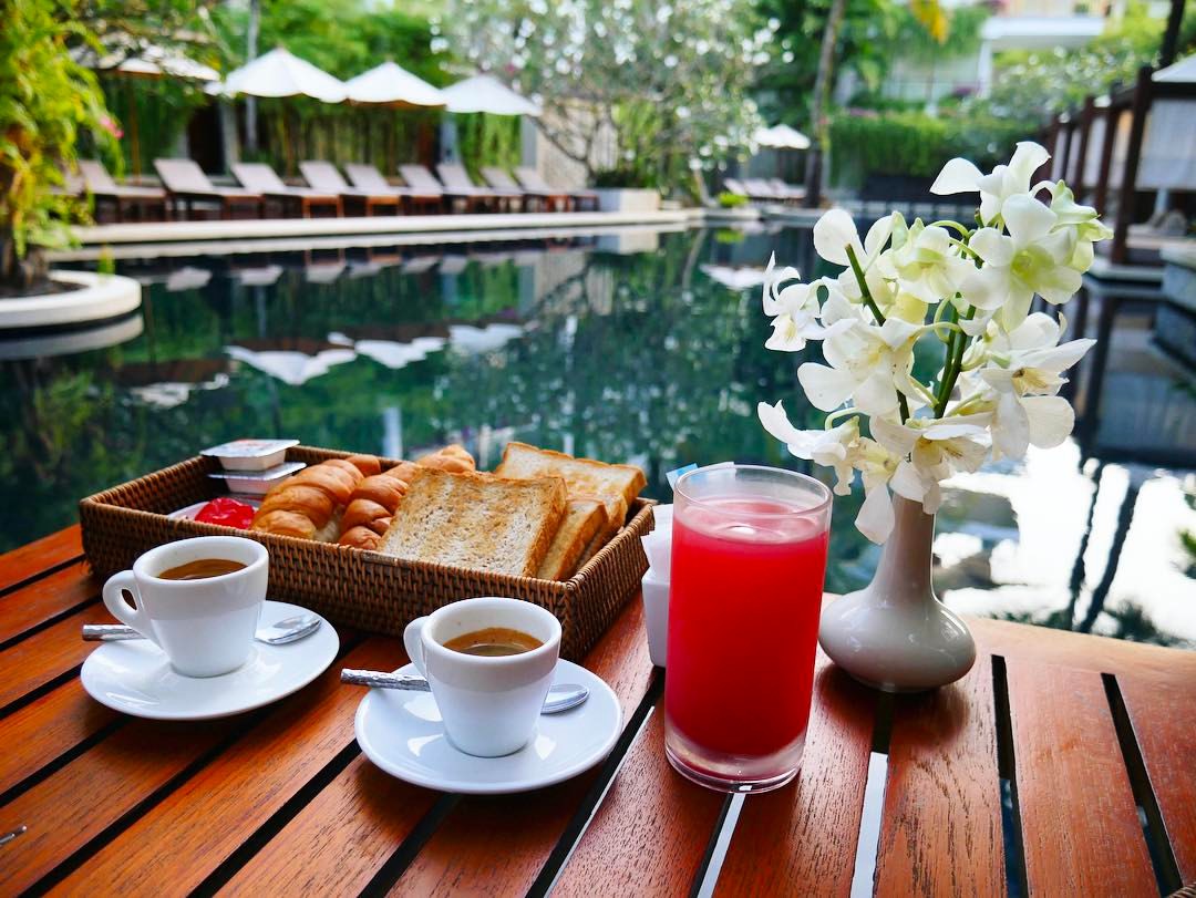 Breakfast beside the swimming pool at The Chava restaurant