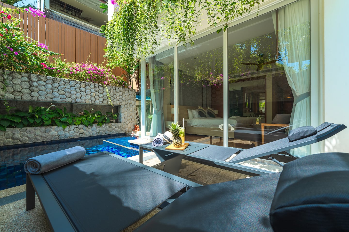 Private terrace with pool and sun loungers